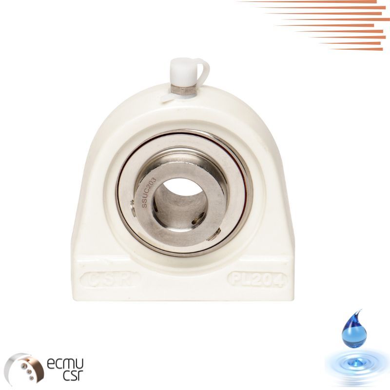 Palier à semelle thermoplastique2 trous avec roulement inox Palier à semelle thermoplastique2 trous avec roulement inox